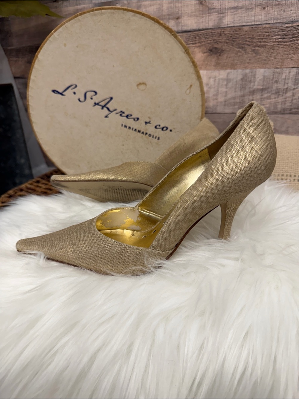 BCBGirls Gold Metallic Linen Heels 6 - Picture 2 of 6